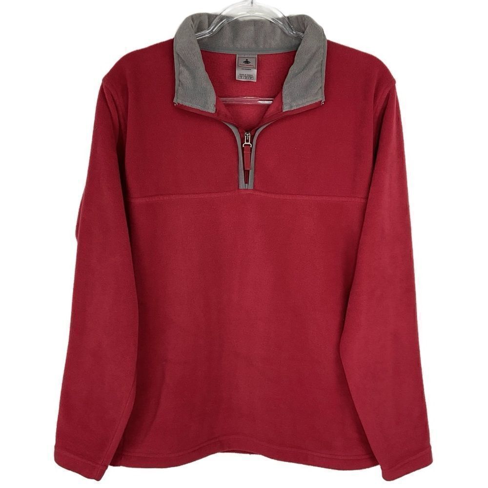 Foot Locker Red Gray 1/4 Zip Fleece Pullover Sweater Small